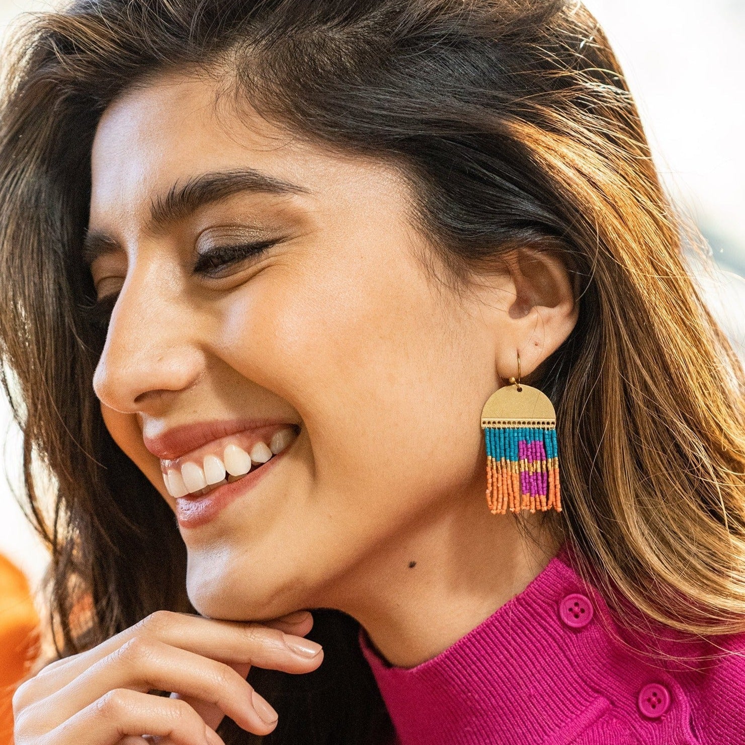 Birdie Abstract Earrings Magenta