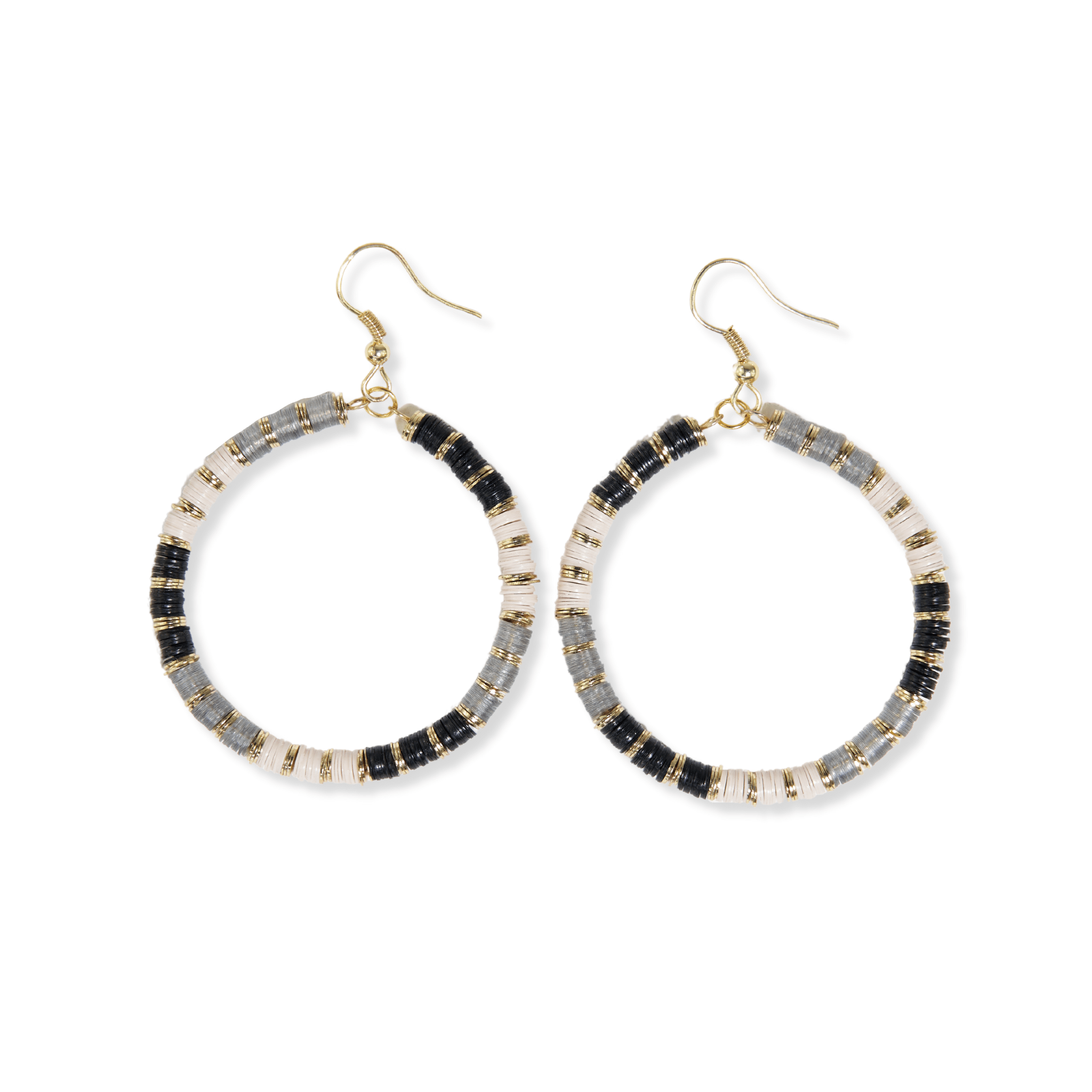Fonda Gold Stripe Hoop Earrings Black