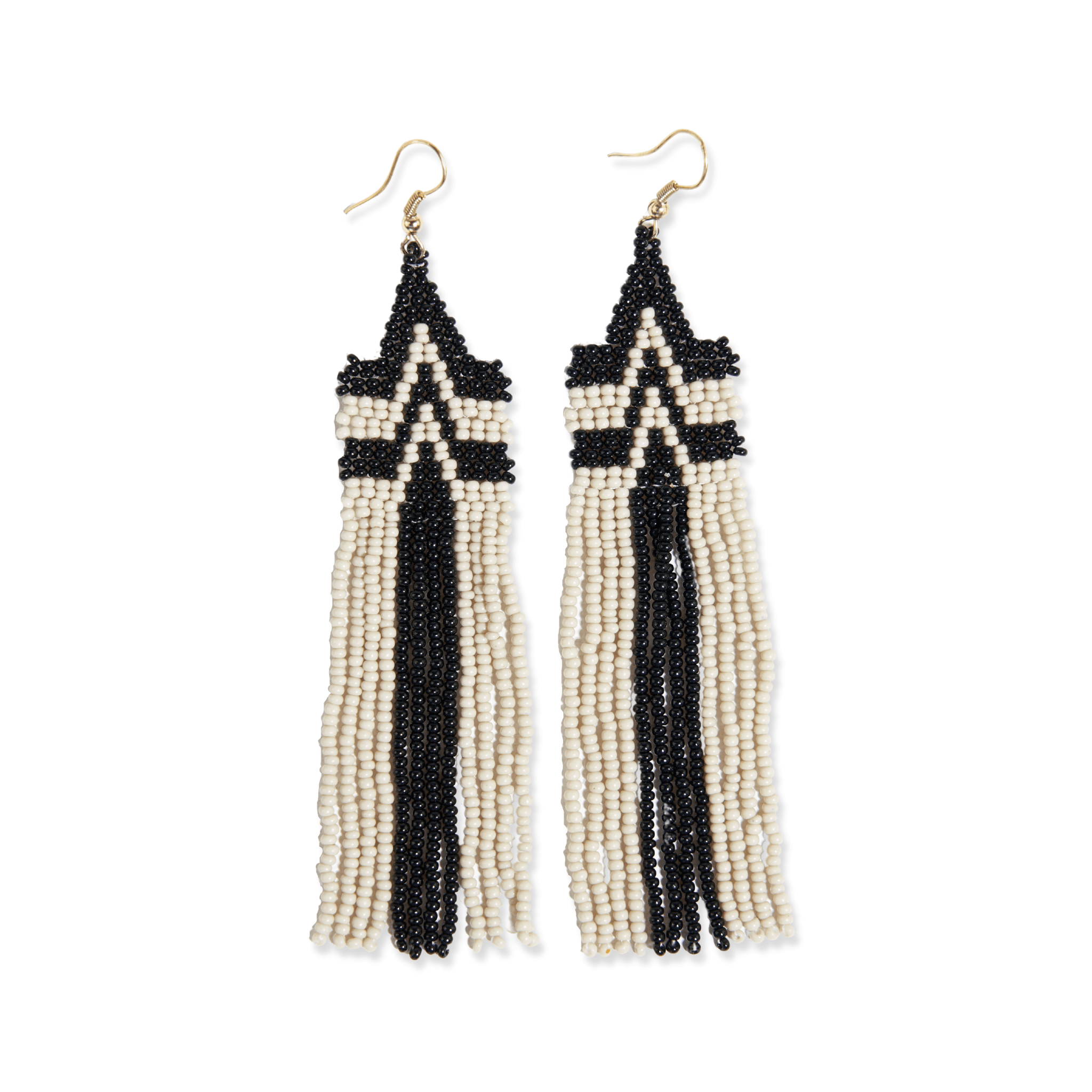 Danielle Peak Beaded Fringe Earrings Black