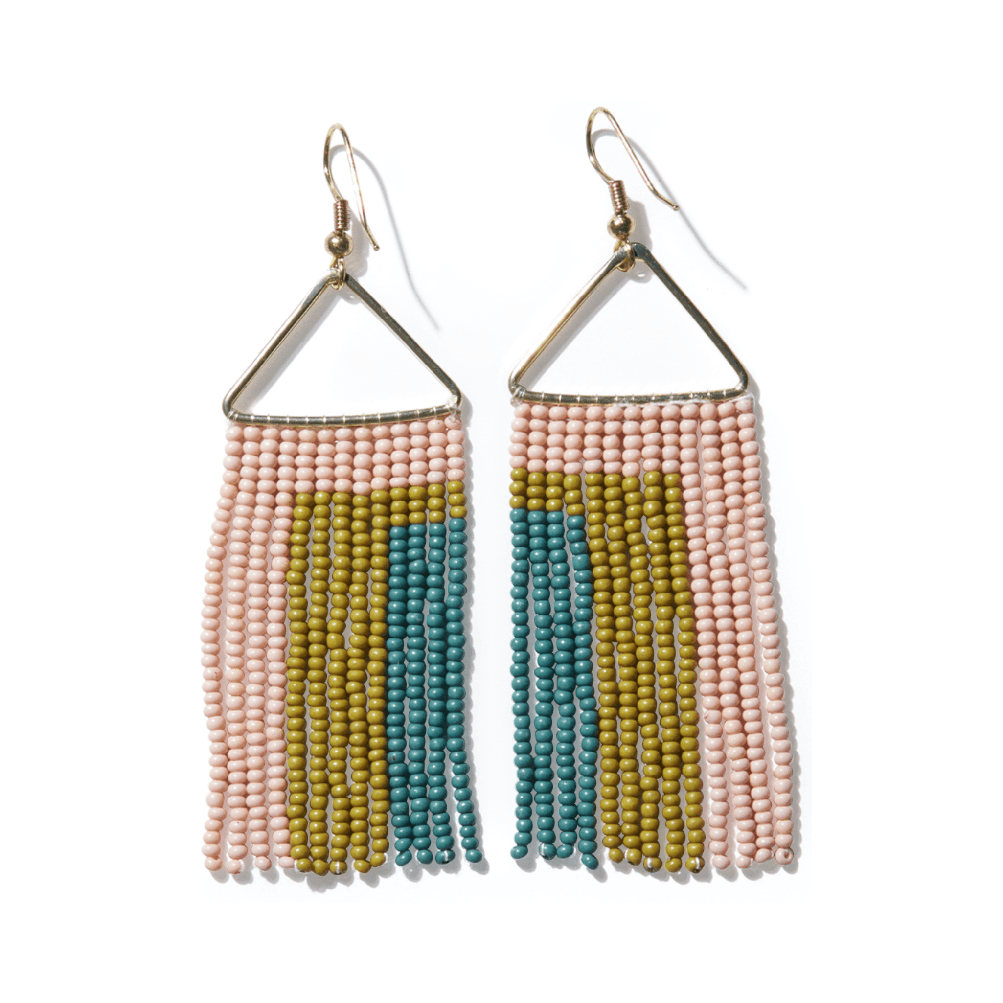 Whitney Rectangles Beaded Fringe Earrings Blush