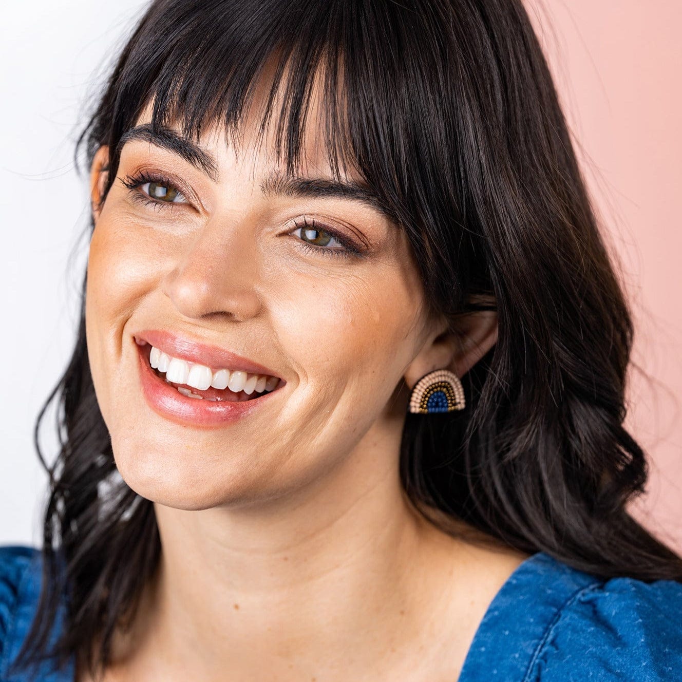 Sophia Rainbow Beaded Post Earrings Blush