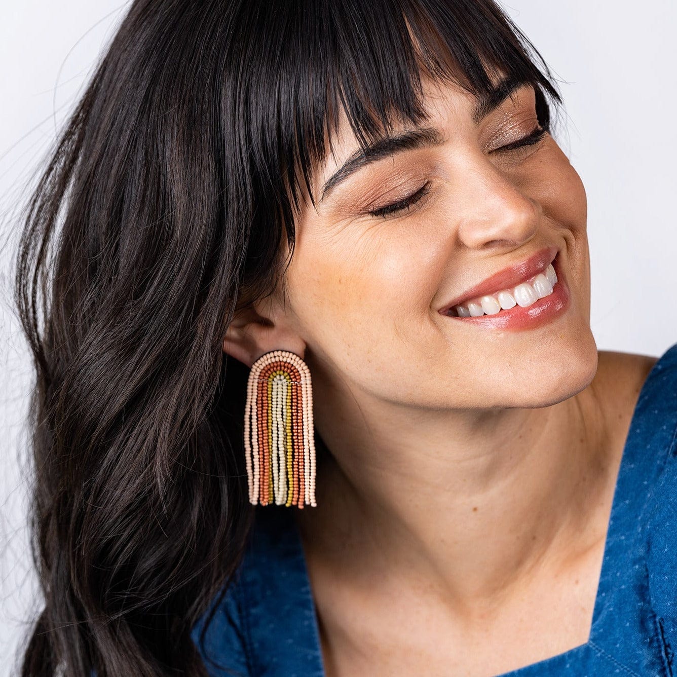 Skylar Rainbow Stripe Beaded Fringe Earrings Desert