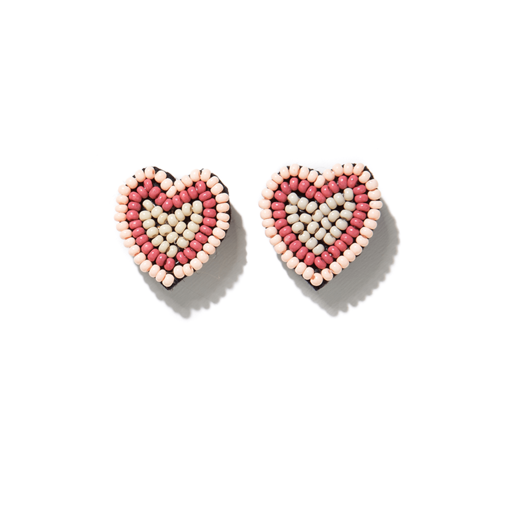 Rose Heart Beaded Post Earrings Light Pink