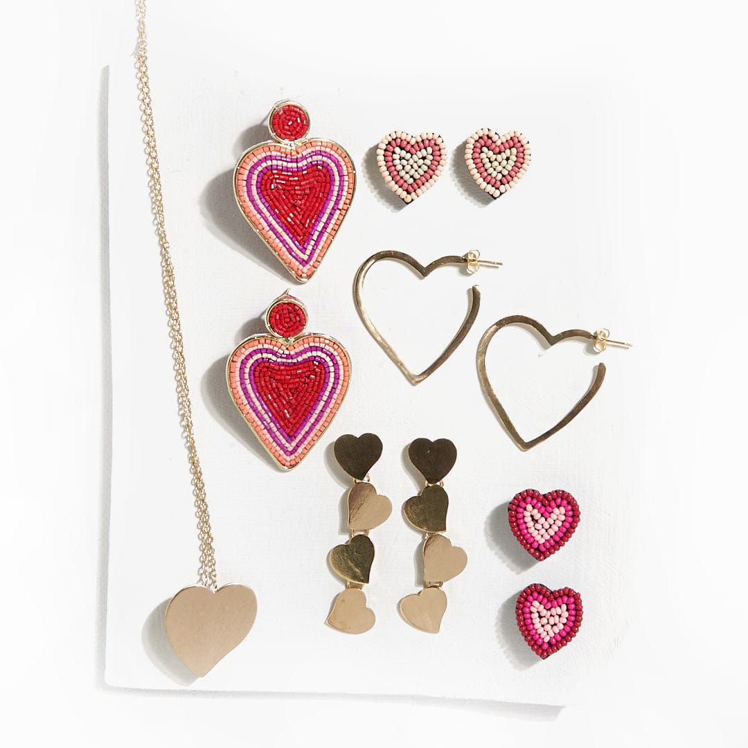 Rose Heart Beaded Post Earrings Light Pink