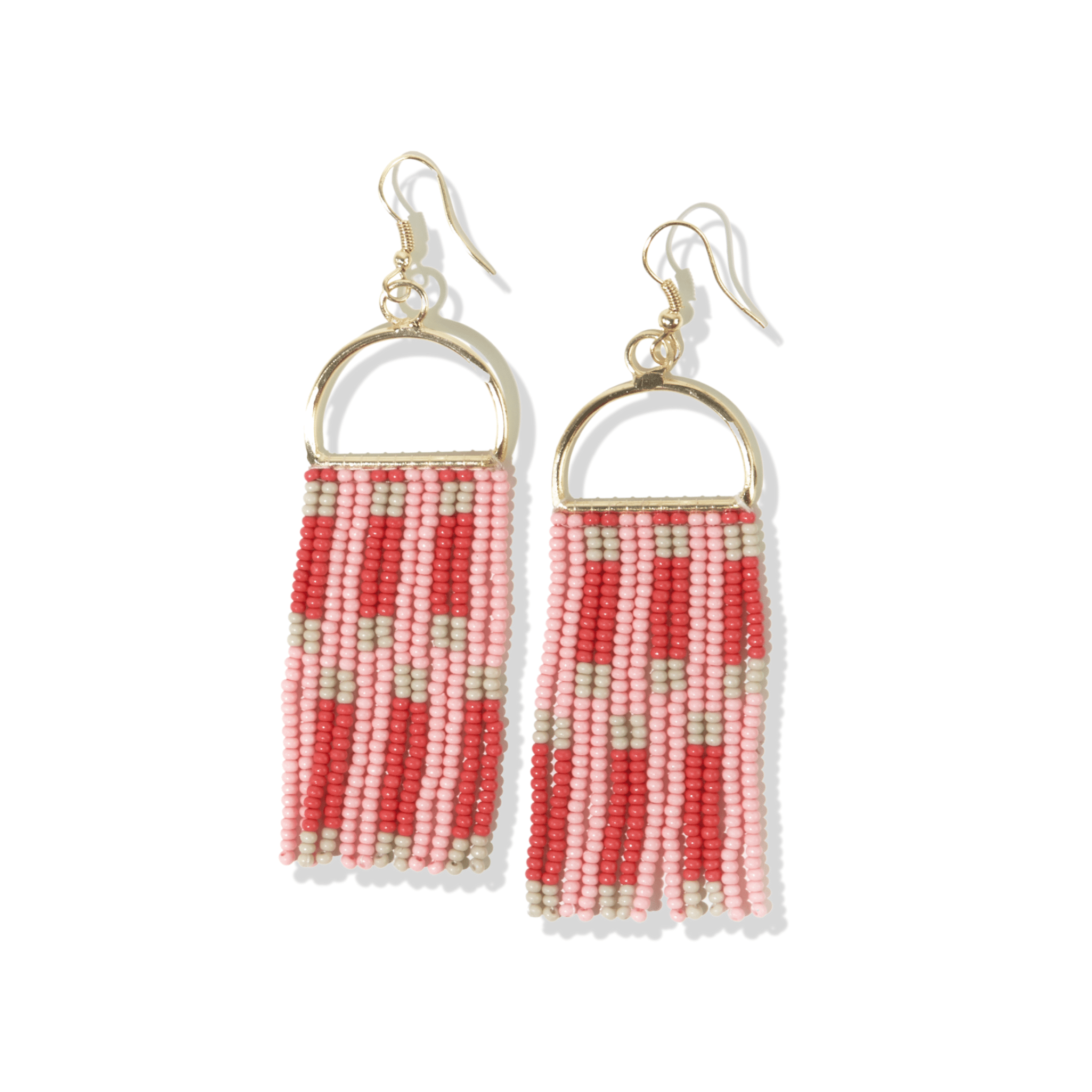 Allison Check Stripe Beaded Fringe Earrings Blush