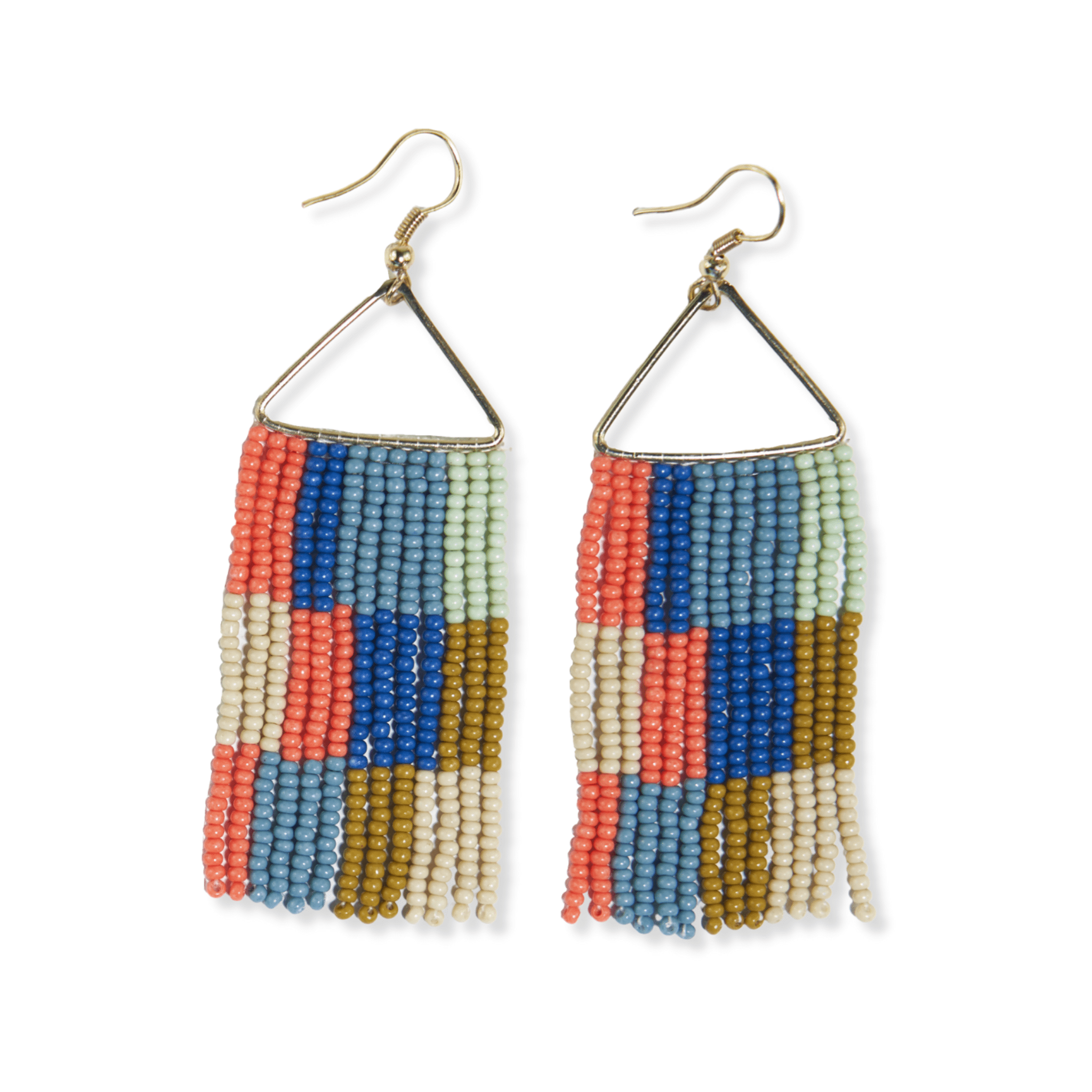 Whitney Checkered Beaded Fringe Earrings Coastal