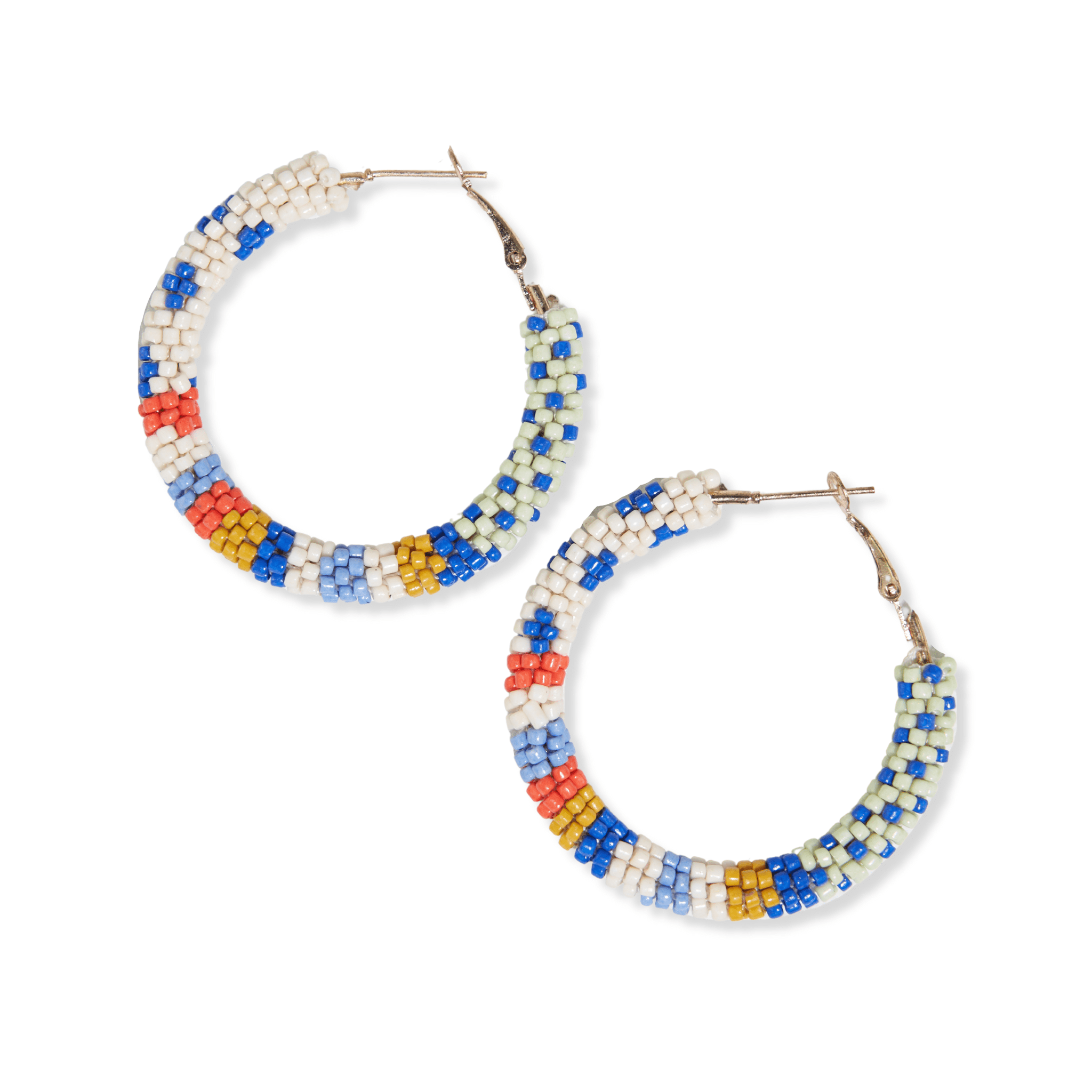 Rosemary Cross and Stripe Beaded Hoop Earrings Coastal
