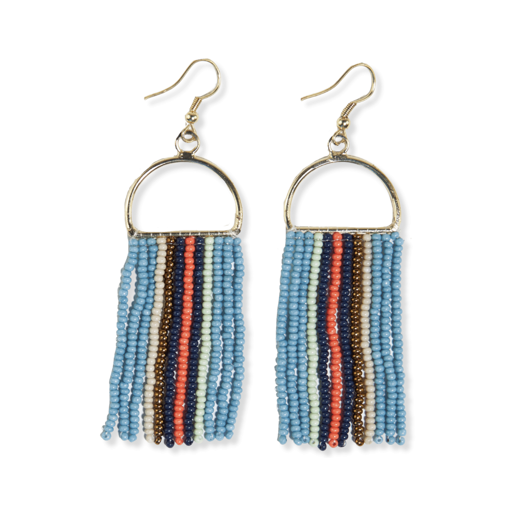 Allison Vertical Stipes Beaded Fringe Earrings Coastal