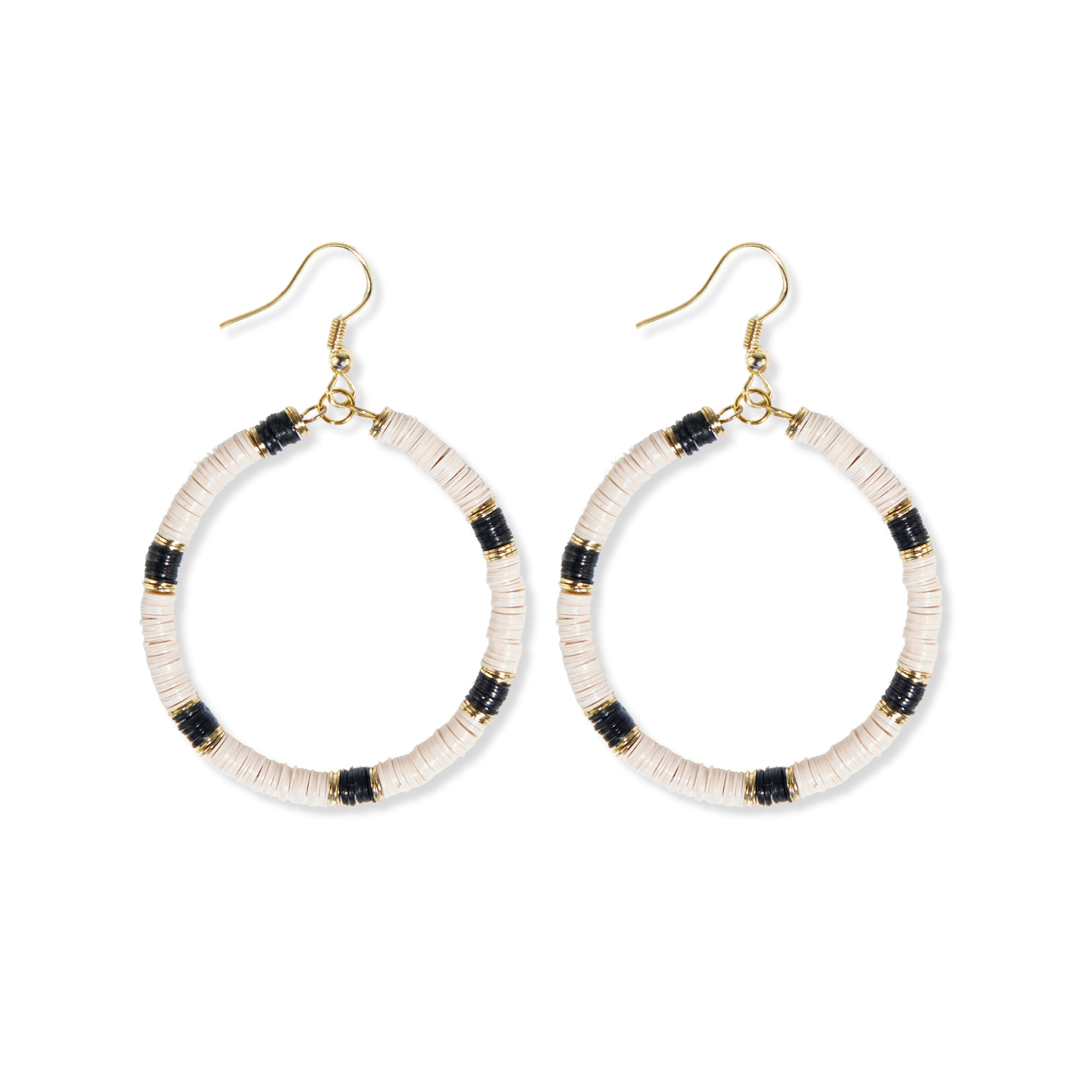 Fonda Stripe on Cream Hoop Earrings Black