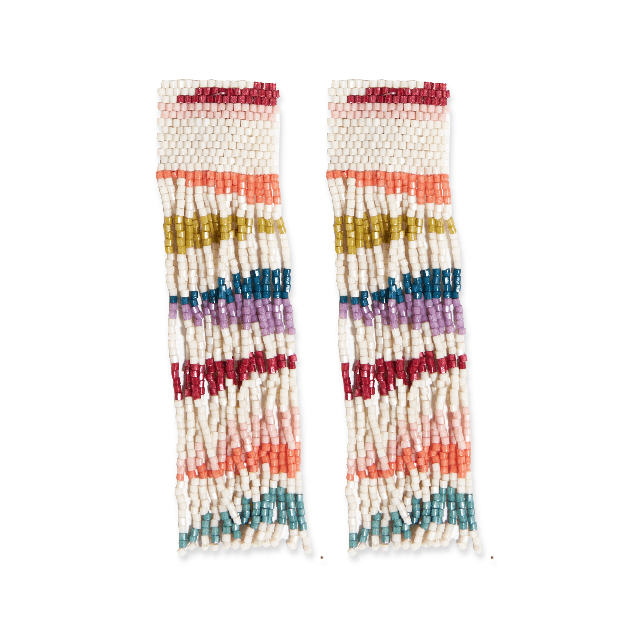 Belle Angled Stripes Beaded Fringe Earrings Rainbow