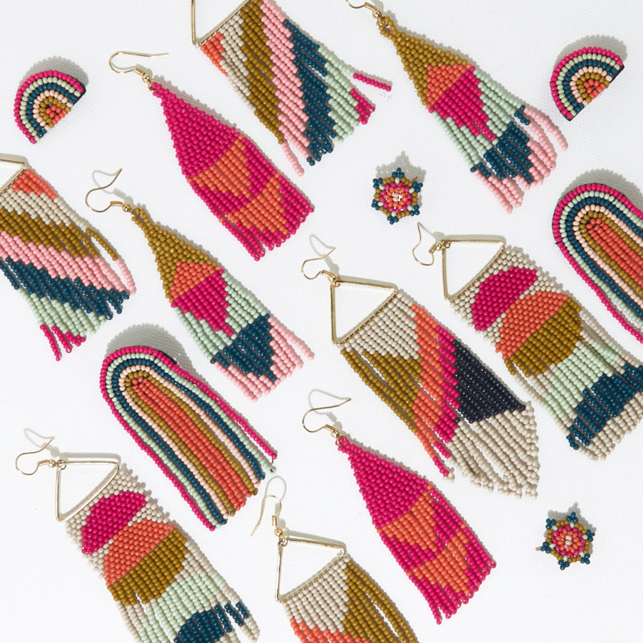 Emilie Angles Beaded Fringe Earrings Hot Pink