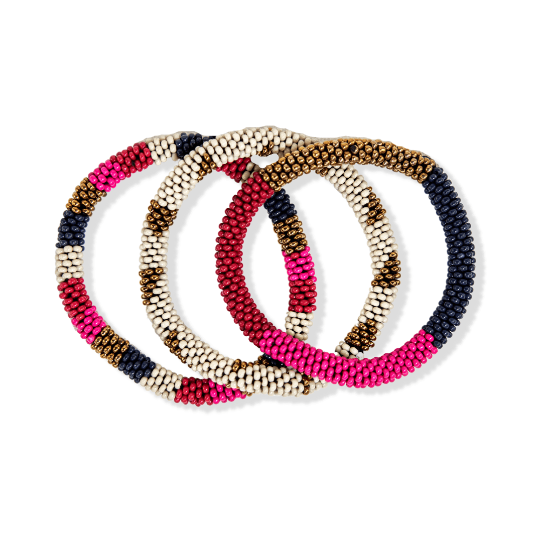 Marcy Color Block Beaded Bracelet Navy