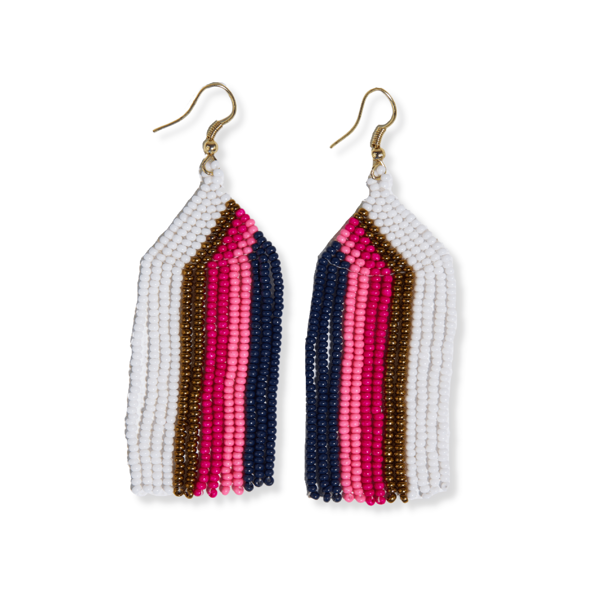 Dolly Vertical Stripe Beaded Fringe Earrings Hot Pink
