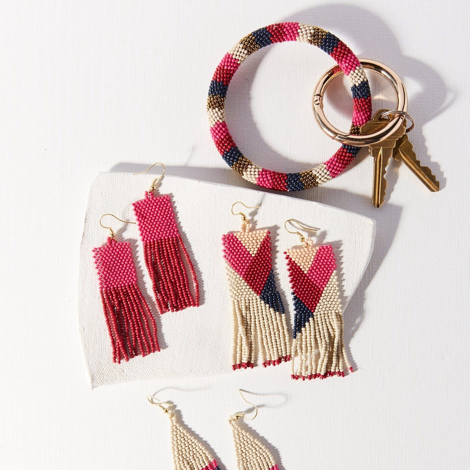 Charlotte Angles Beaded Fringe Earrings Hot Pink