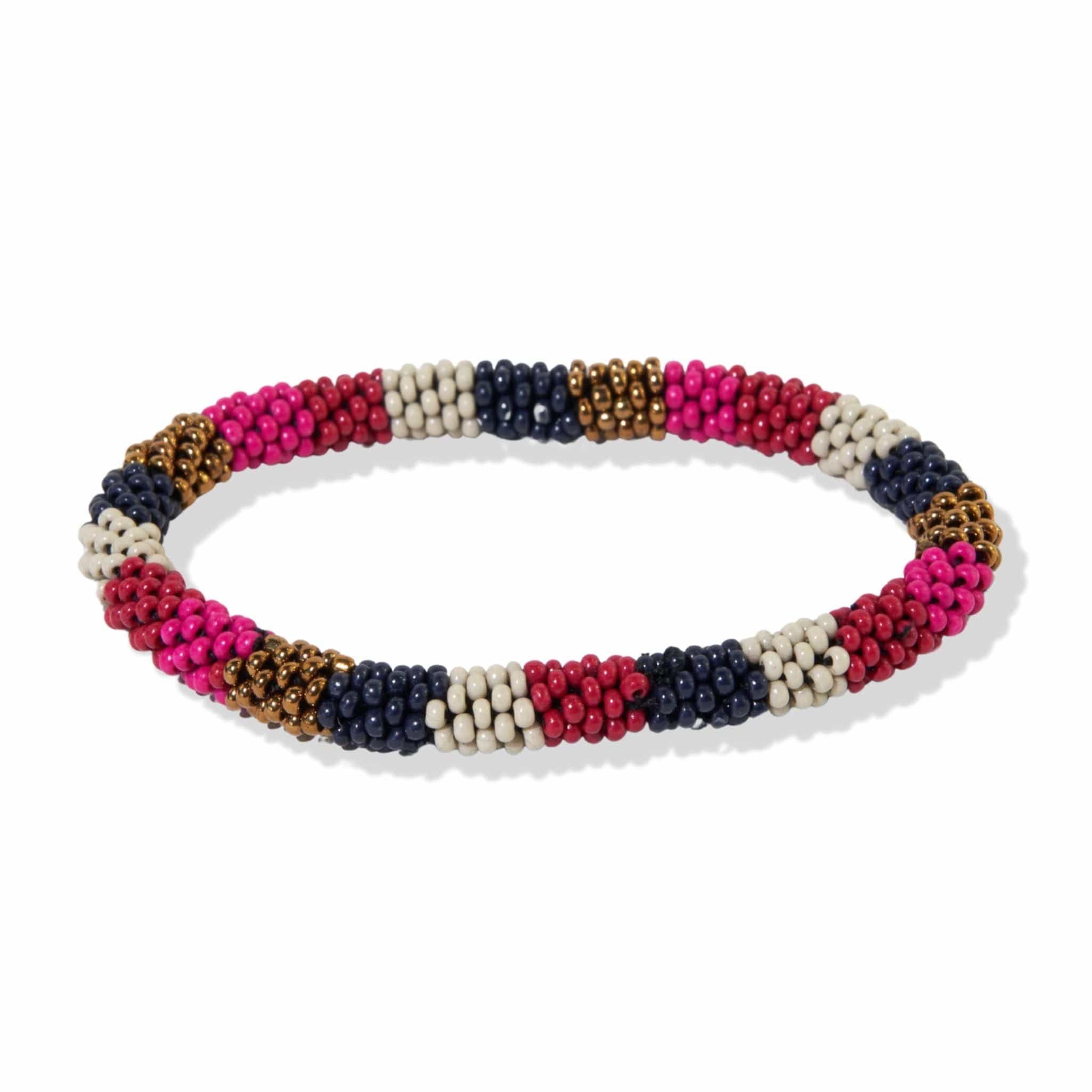 Marcy Multi Stripe Beaded Bracelet Hot Pink