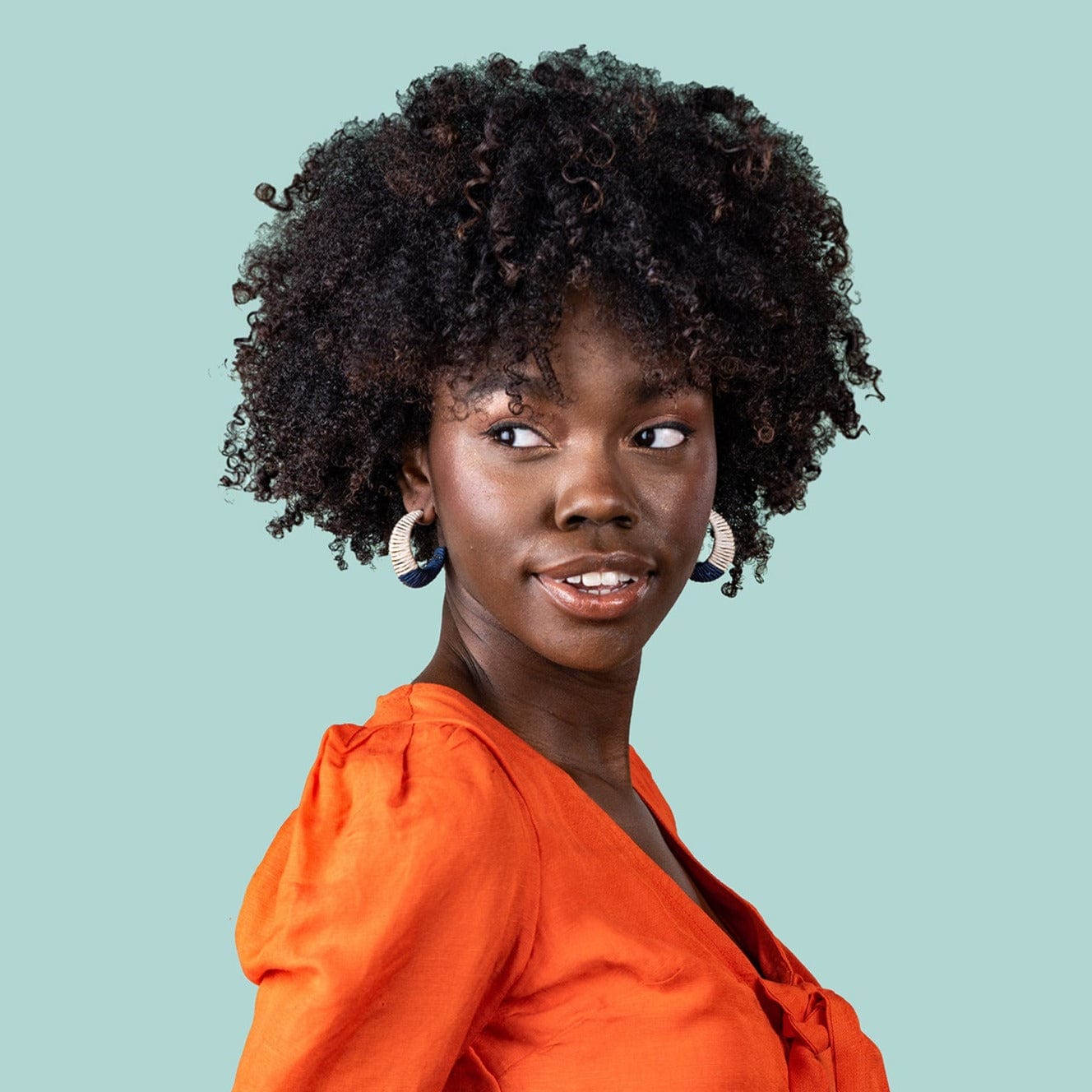 Harper Color Block Hoop Earrings Cream and Navy