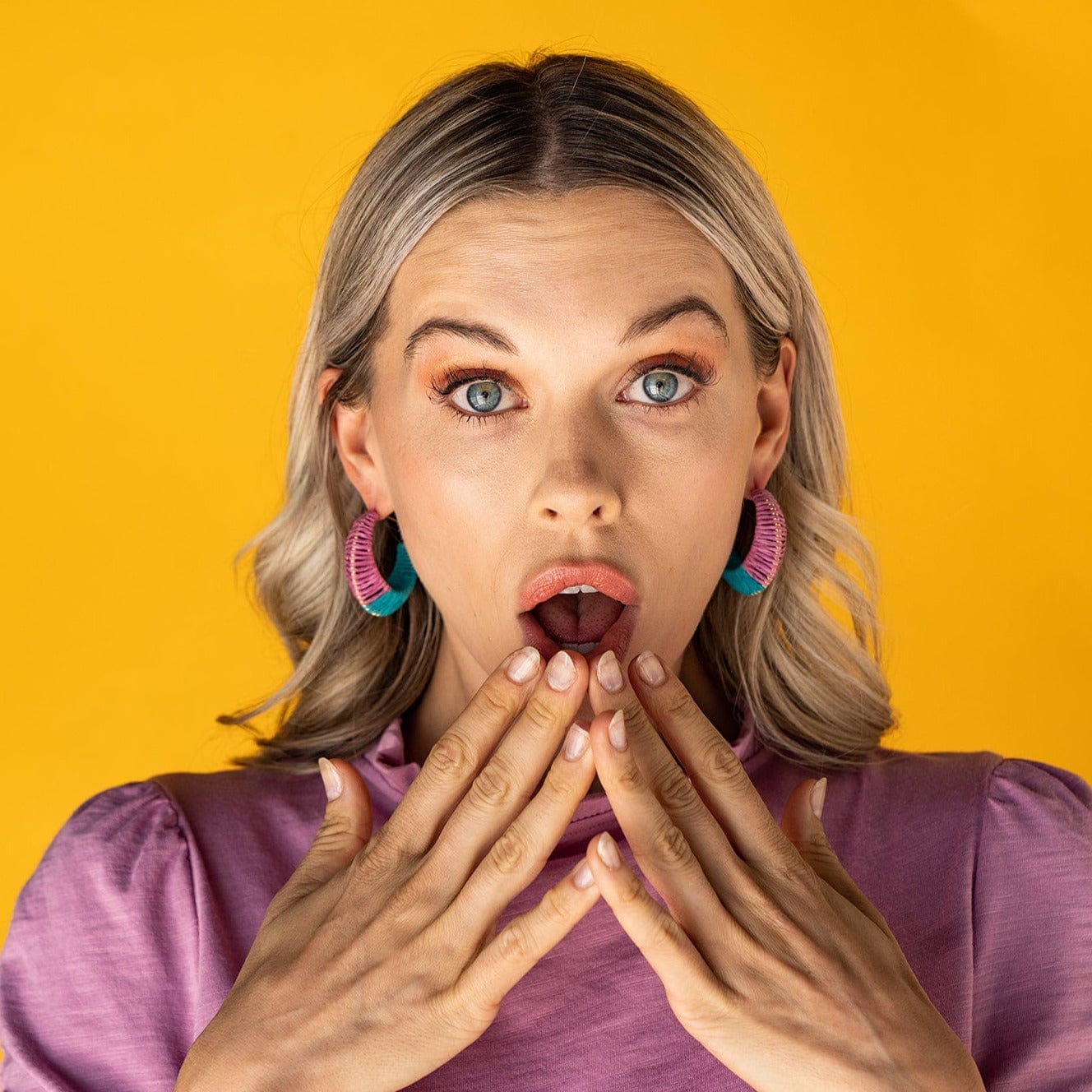 Harper Color Block Hoop Earrings Lilac and Turquoise