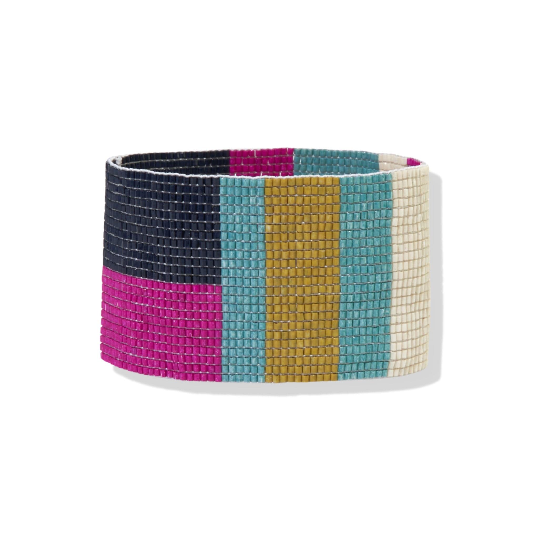 Brooklyn Color Block Beaded Stretch Bracelet Magenta Multicolor