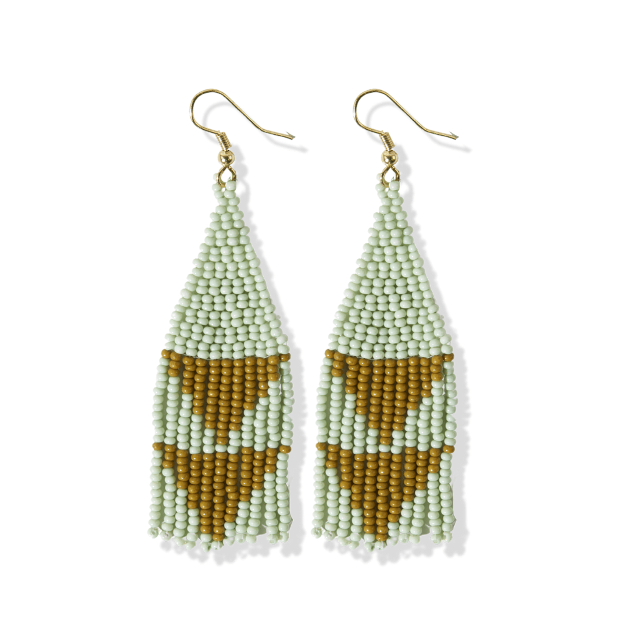 Lennon Two Color Triangles Beaded Fringe Earrings Mint