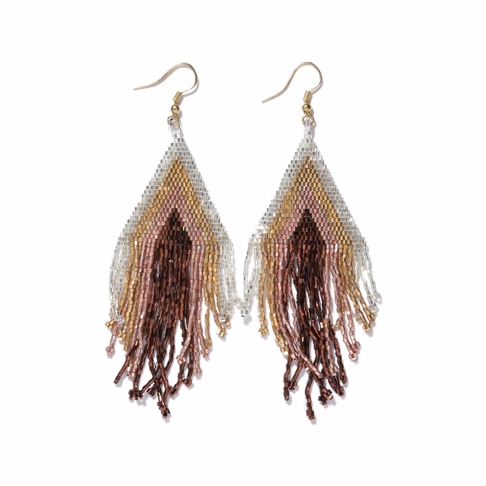 Haley Stacked Triangle Beaded Fringe Earrings Mixed Metallic