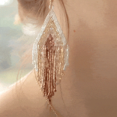 Haley Stacked Triangle Beaded Fringe Earrings Mixed Metallic