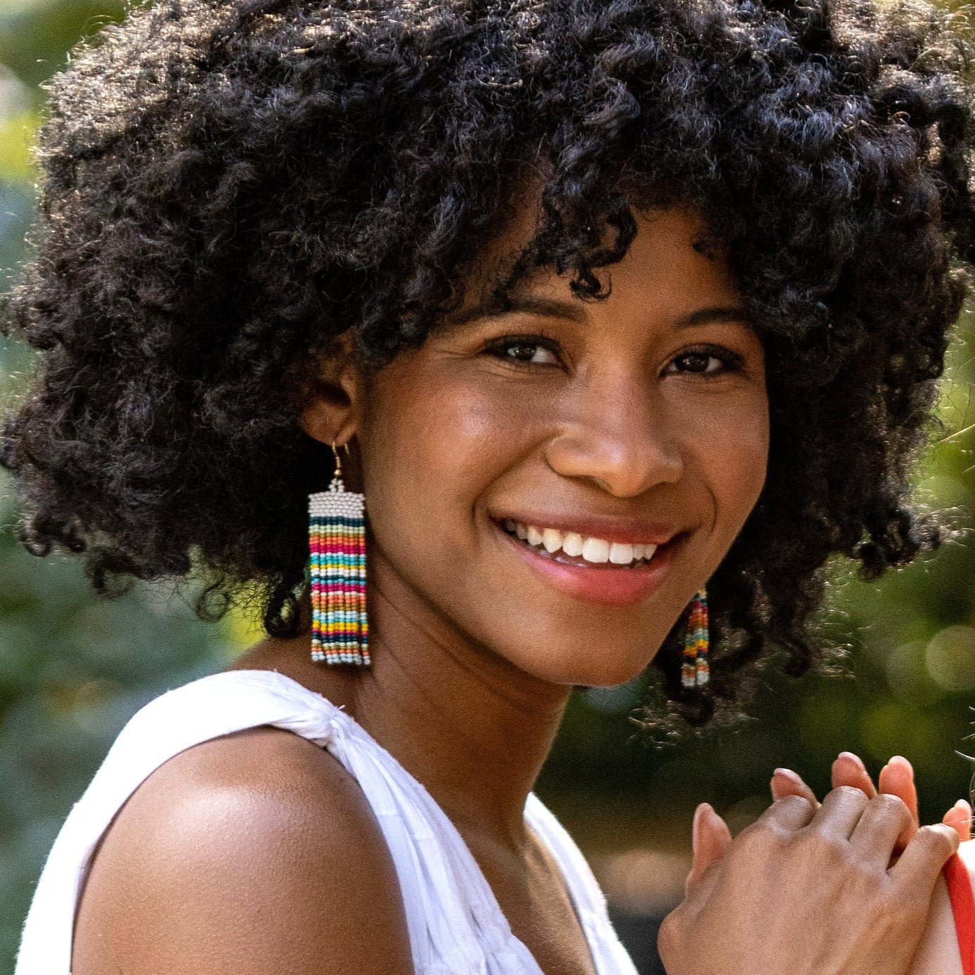 Adaline Horizontal Stripes Beaded Fringe Earrings Multicolor
