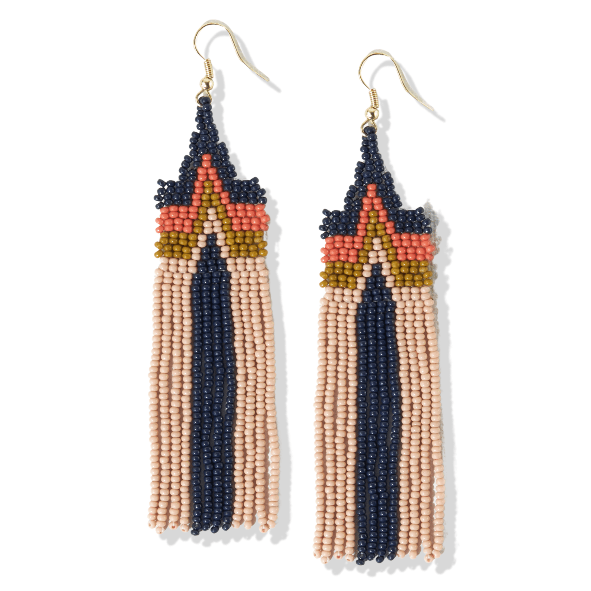 Danielle Peak Beaded Fringe Earrings Navy