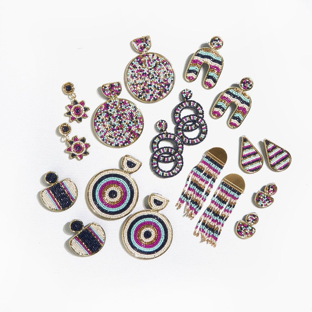 Riley Horizontal Striped Earrings Navy
