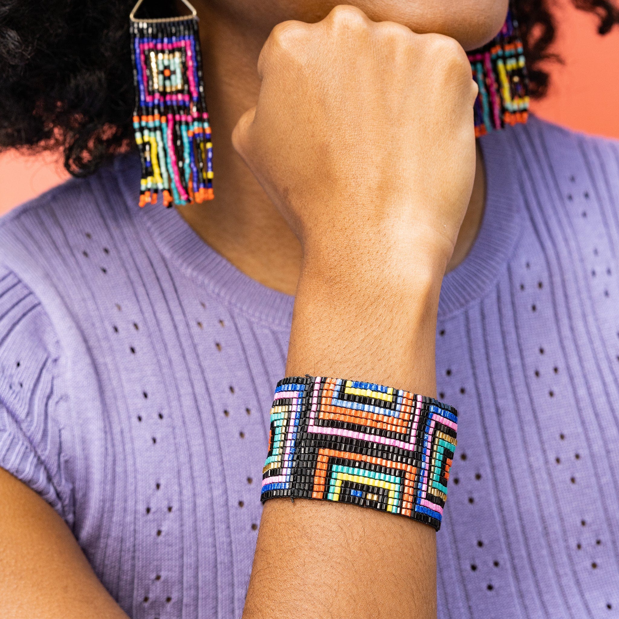 Penelope Rectangles Stretch Bracelet Neon Black