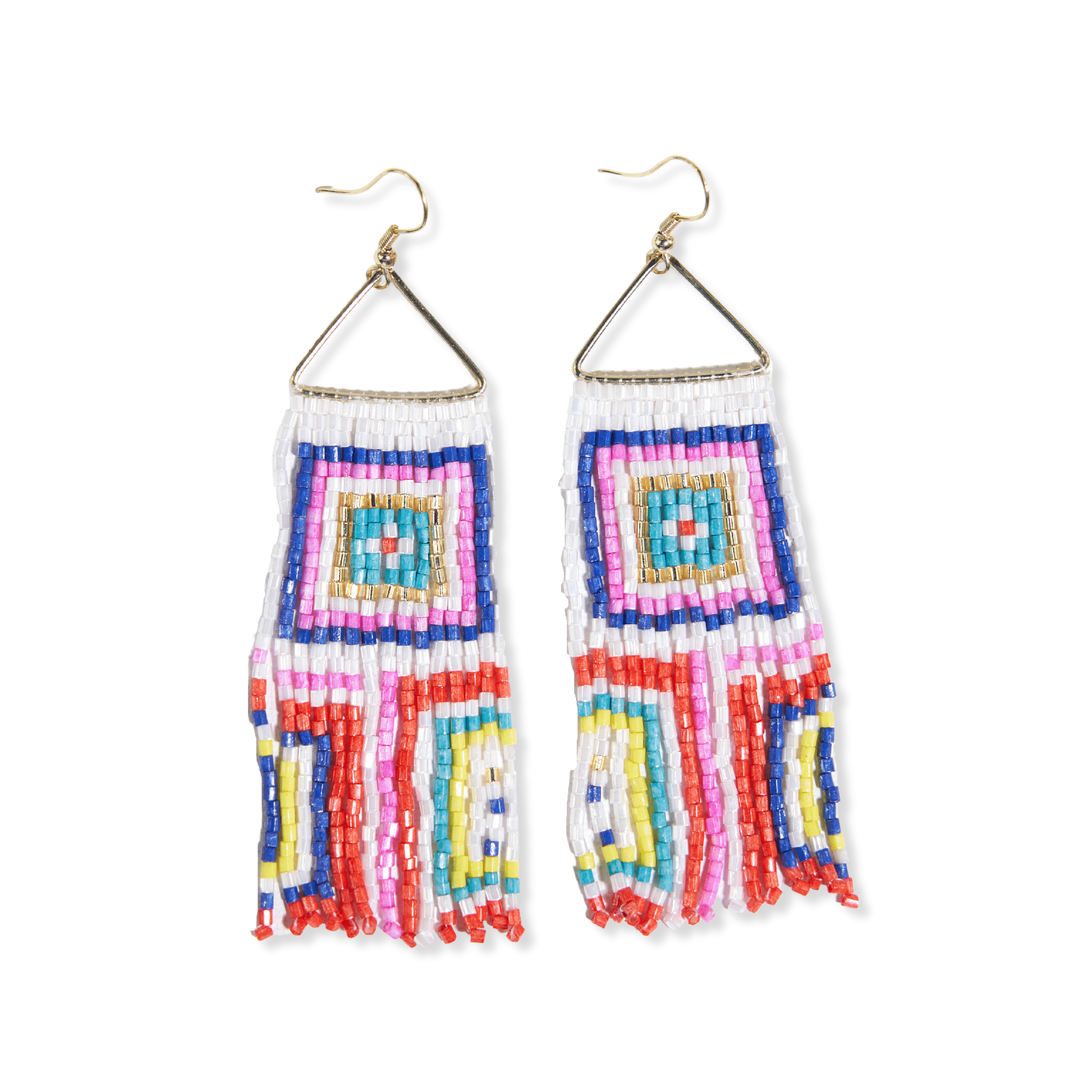 Brooke Squares Beaded Fringe Earrings Neon White