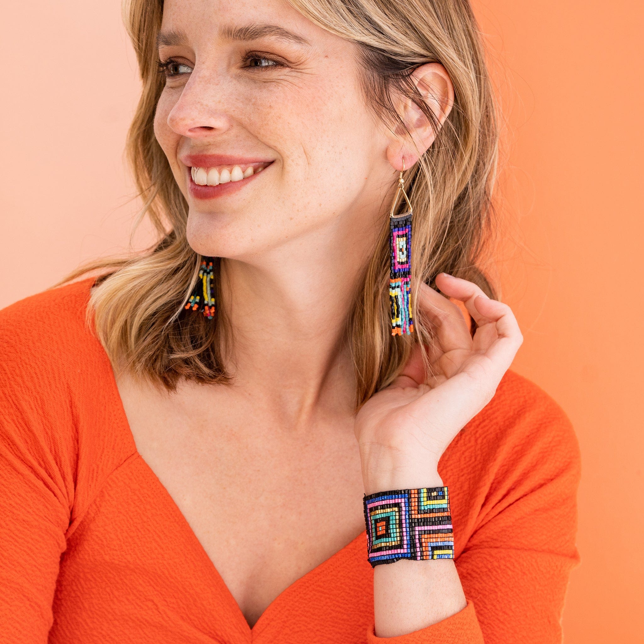 Penelope Rectangles Stretch Bracelet Neon Black