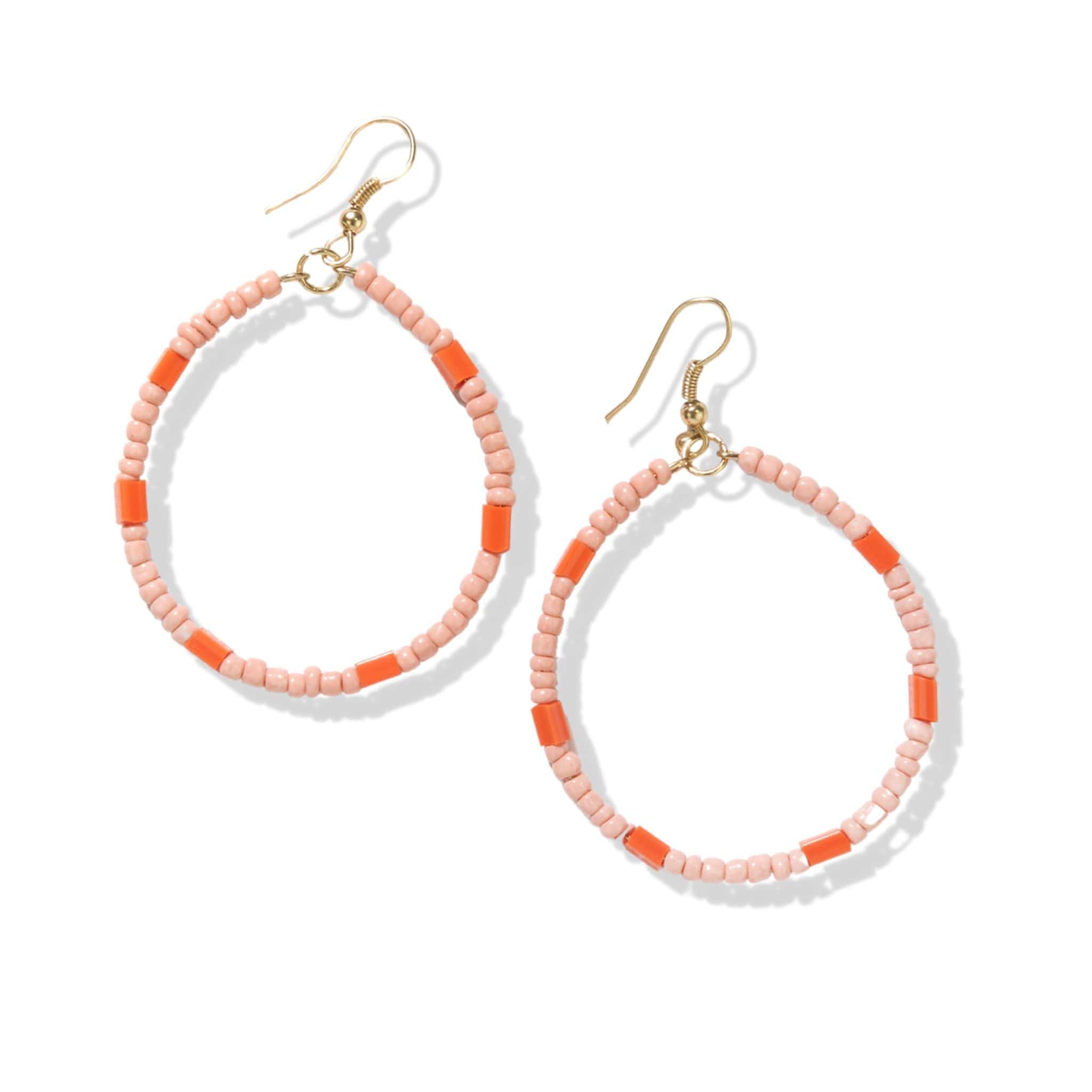 Courtney Alternating Beaded Hoop Earrings Coral and Pink