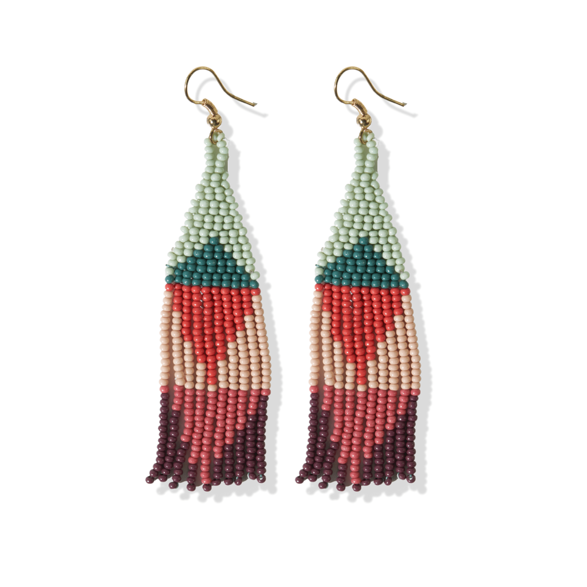 Lennon Multi Color Triangles Beaded Fringe Earrings Pink