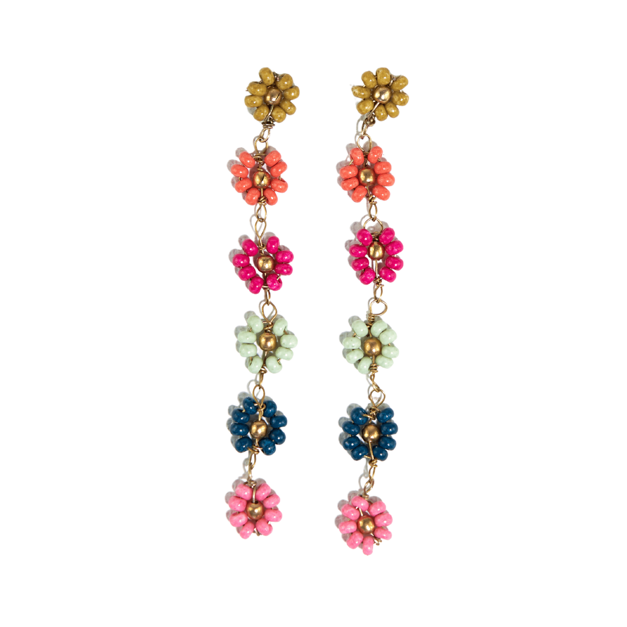 Amanda Multi Color Flower Beaded Dangle Earrings Rainbow