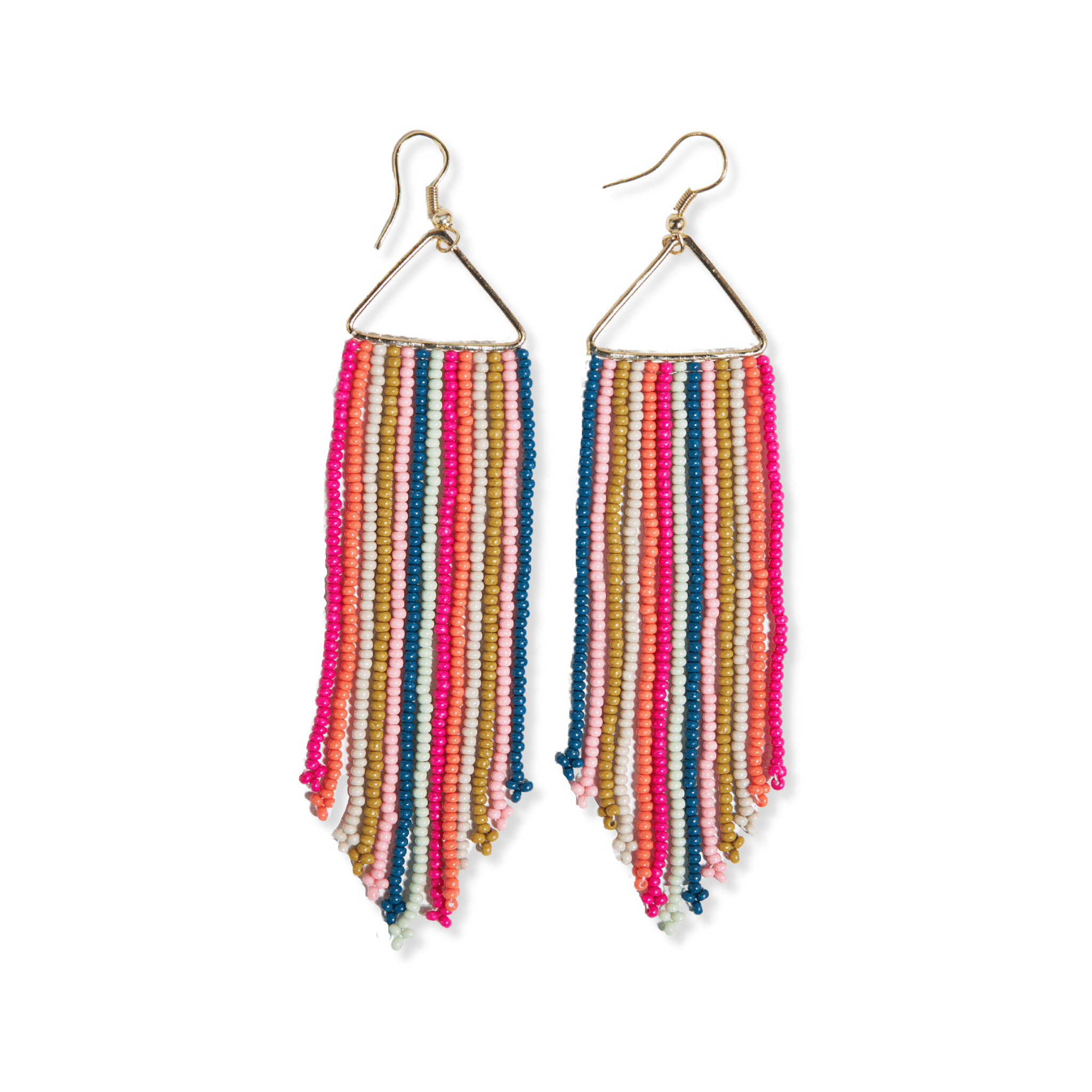 Emilie Vertical Stripe Beaded Fringe Earrings Rainbow