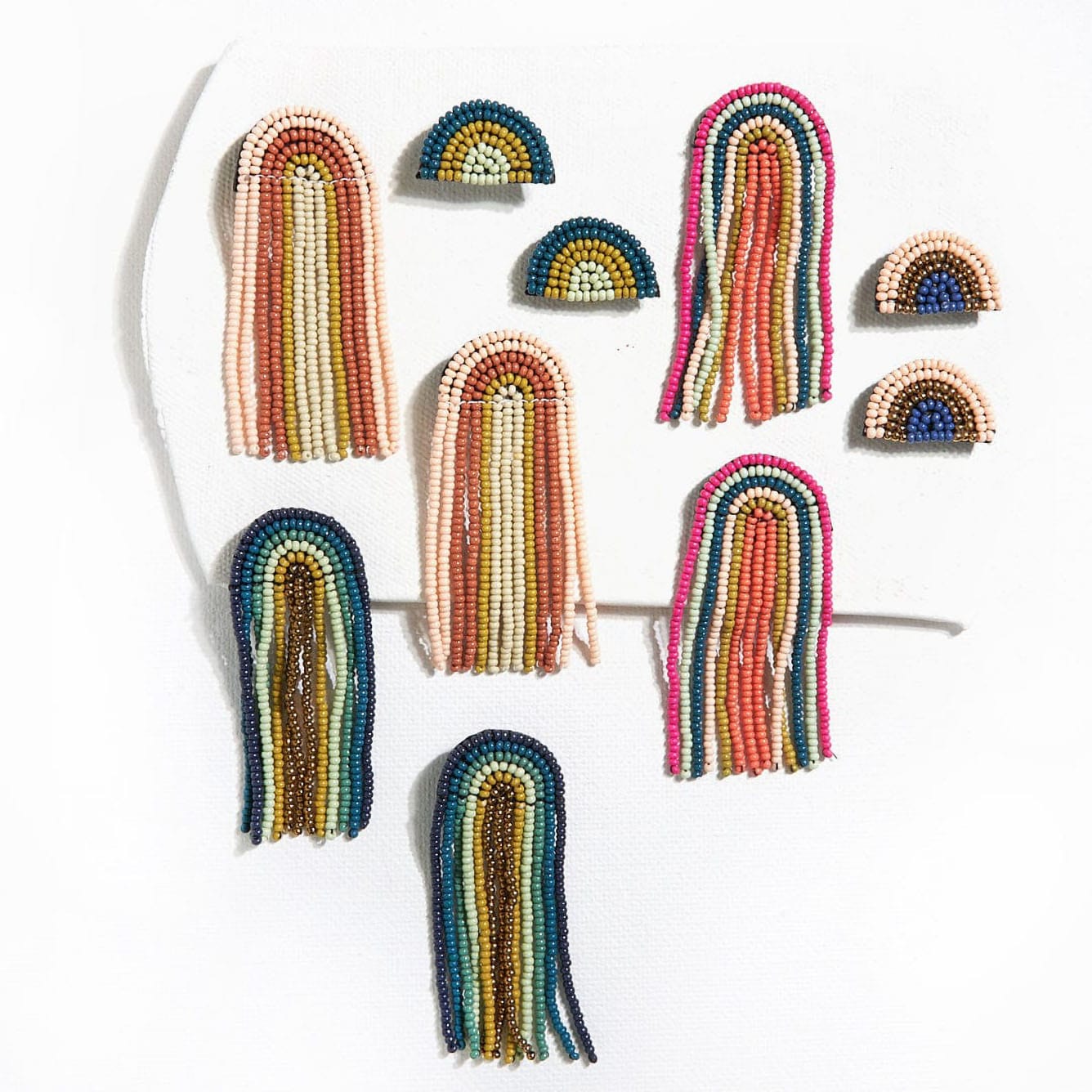 Skylar Rainbow Stripe Beaded Fringe Earrings Desert