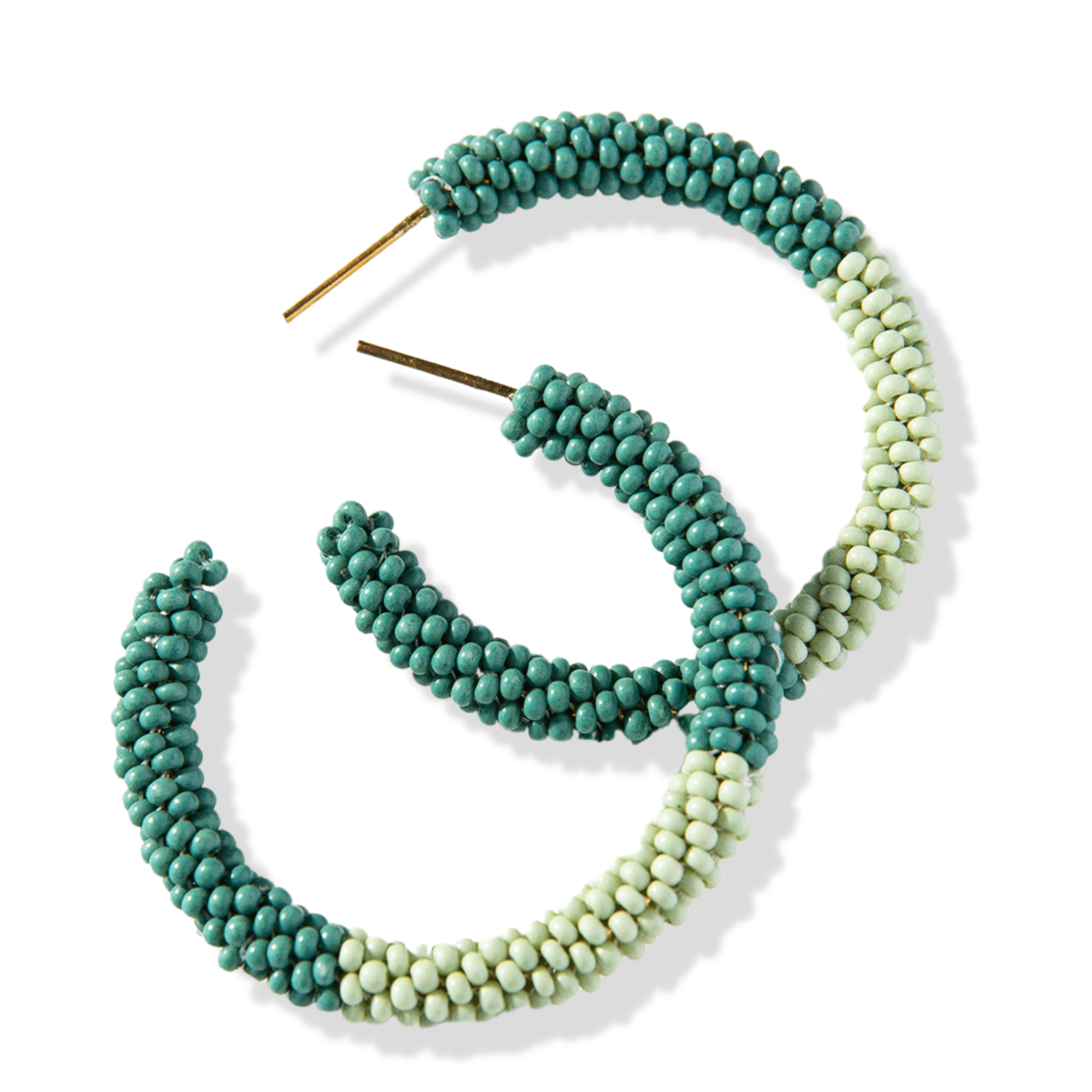 Cammy Color Block Beaded Hoop Earrings Teal and Mint
