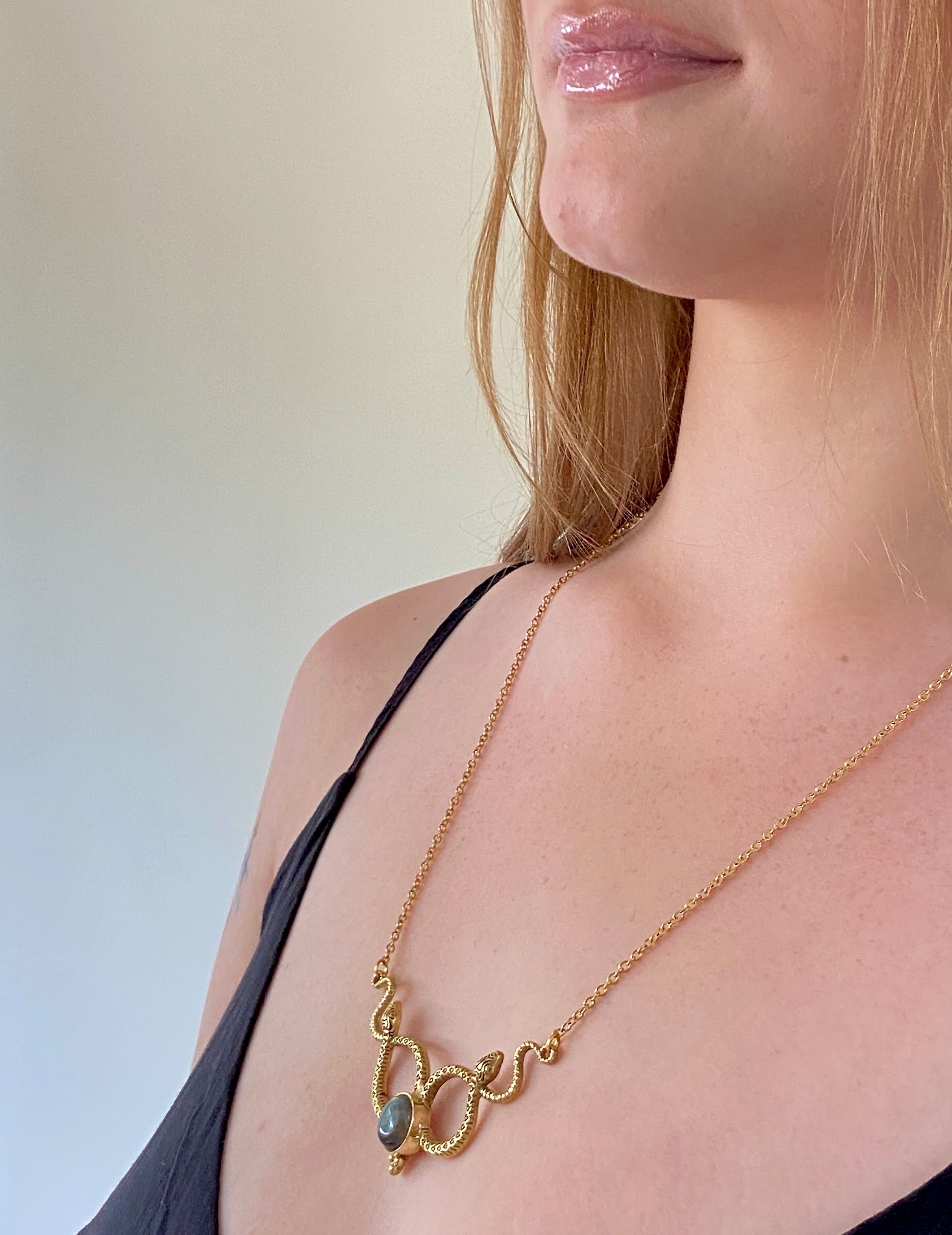 Serpent Gemstone Necklace by Boho Gal Jewelry