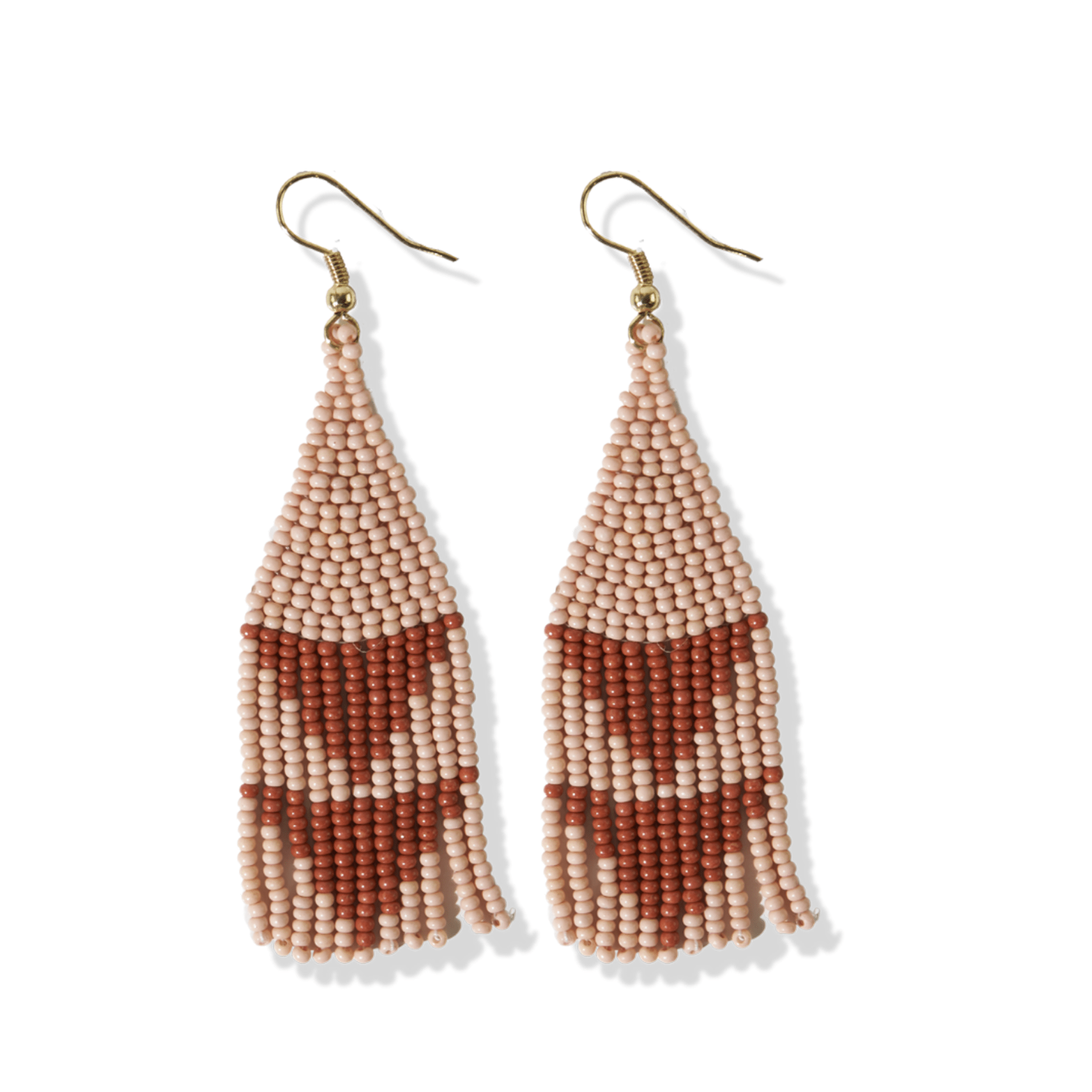 Lennon Two Color Triangles Beaded Fringe Earrings Blush