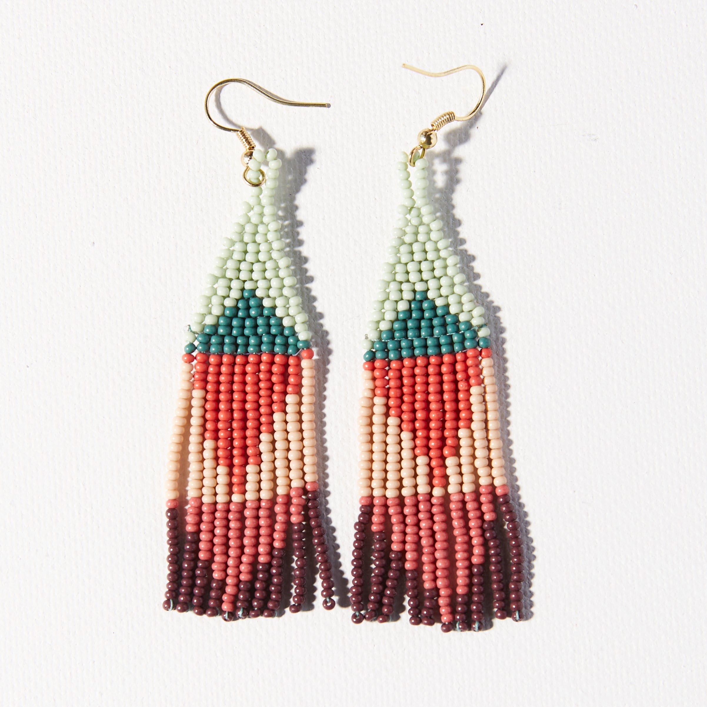 Lennon Multi Color Triangles Beaded Fringe Earrings Pink