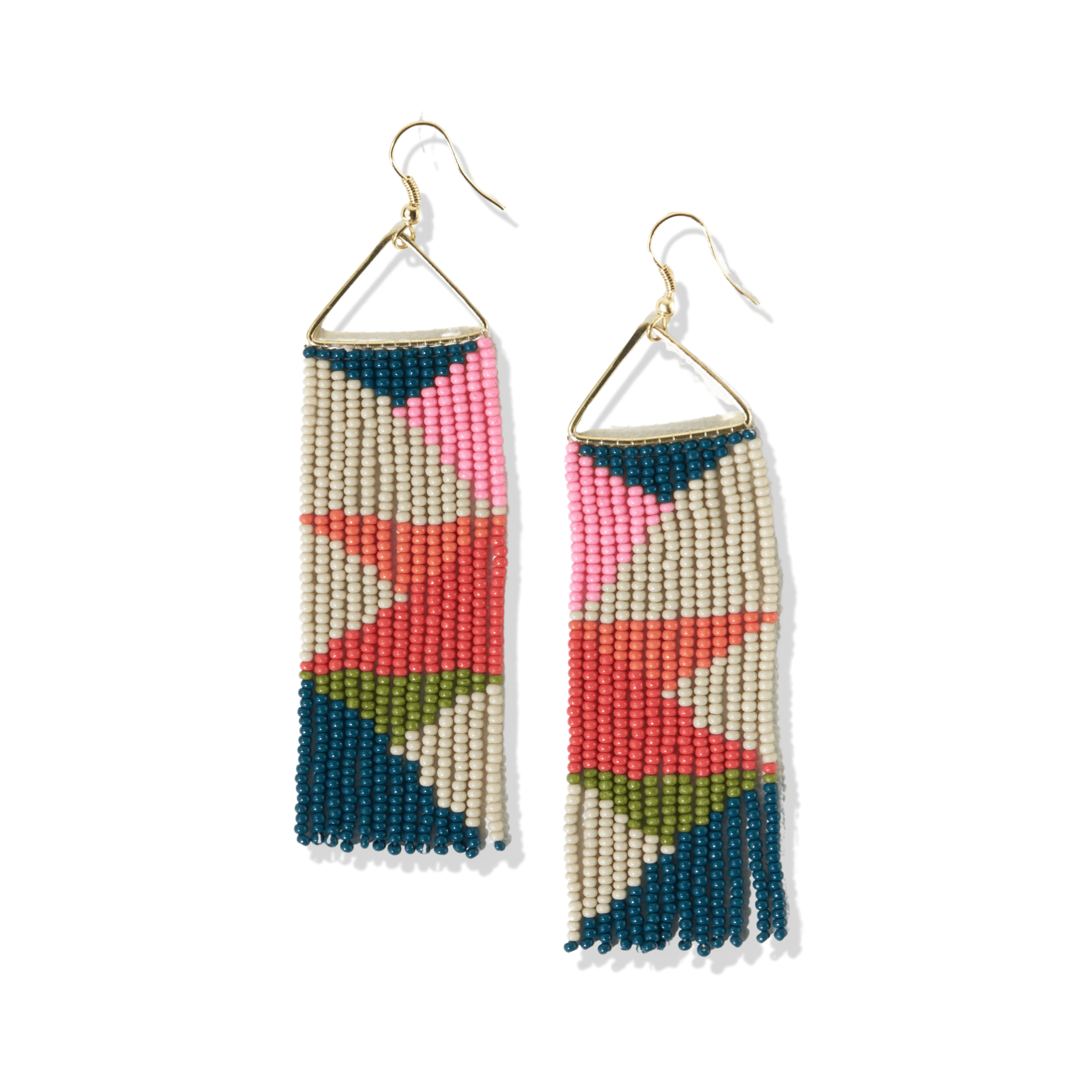 Brooke Triangles Beaded Fringe Earrings Peacock