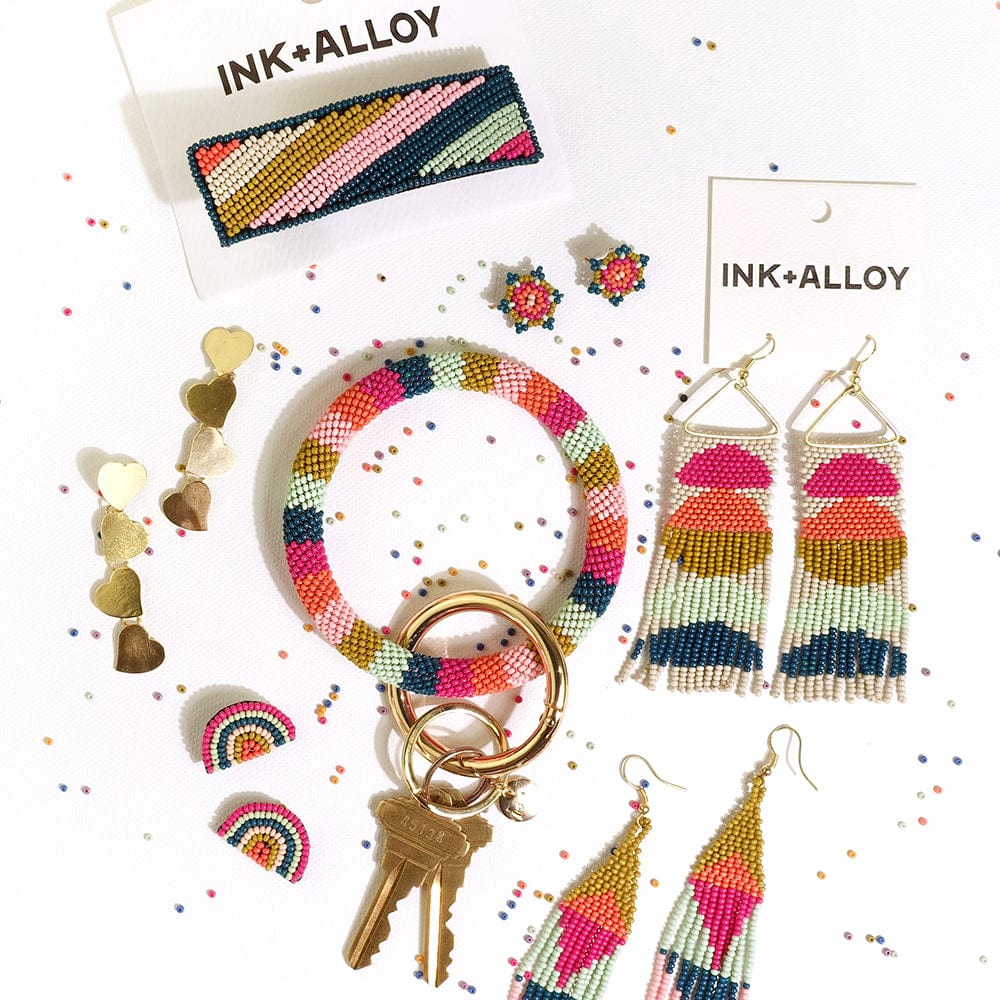 Chloe Stripe Key Ring Rainbow